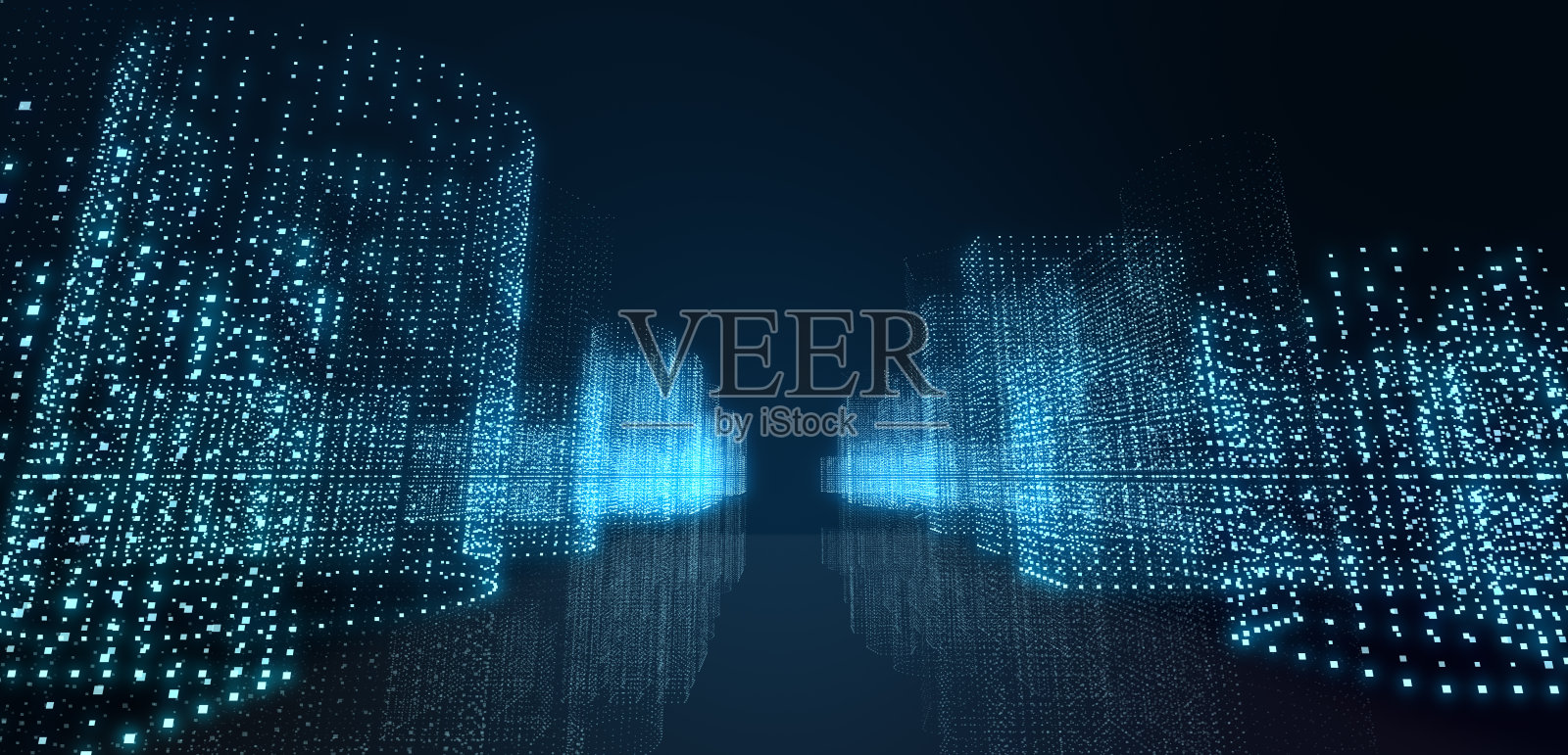 抽象未来的技术与多边形形状在深蓝色的背景。设计数字技术概念。插图。3 d渲染。照片摄影图片