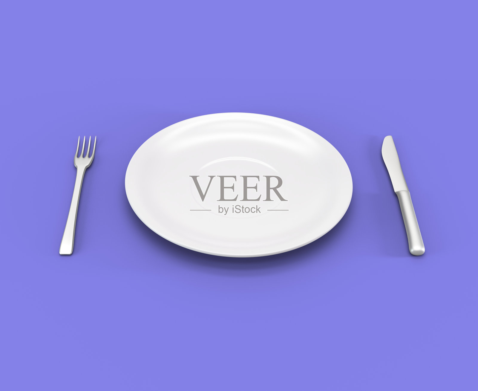 空餐盘,叉子和刀孤立在紫罗兰背景,3d渲染照片摄影图片