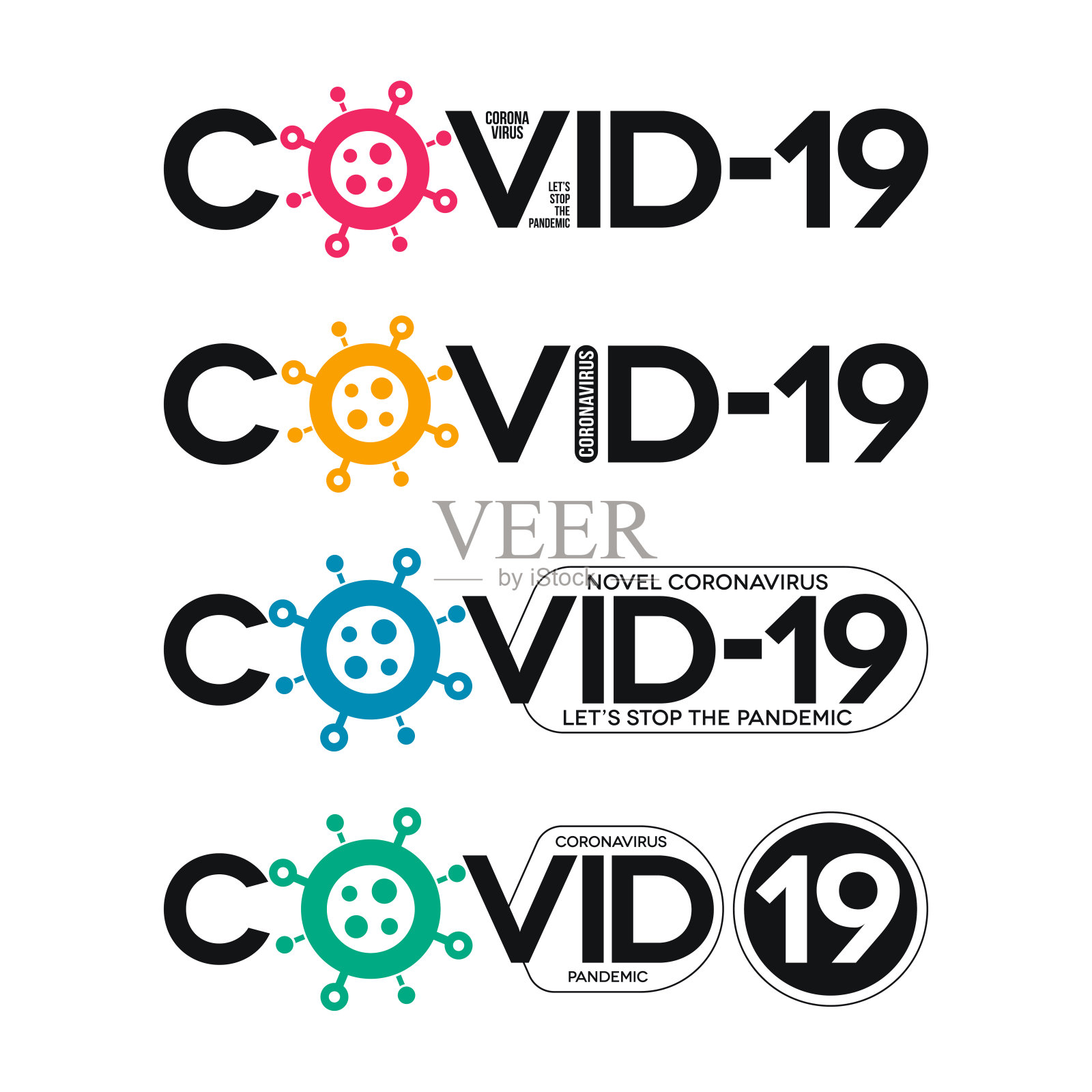 带有小冠状病毒图标的Covid-19文字横幅插画图片素材