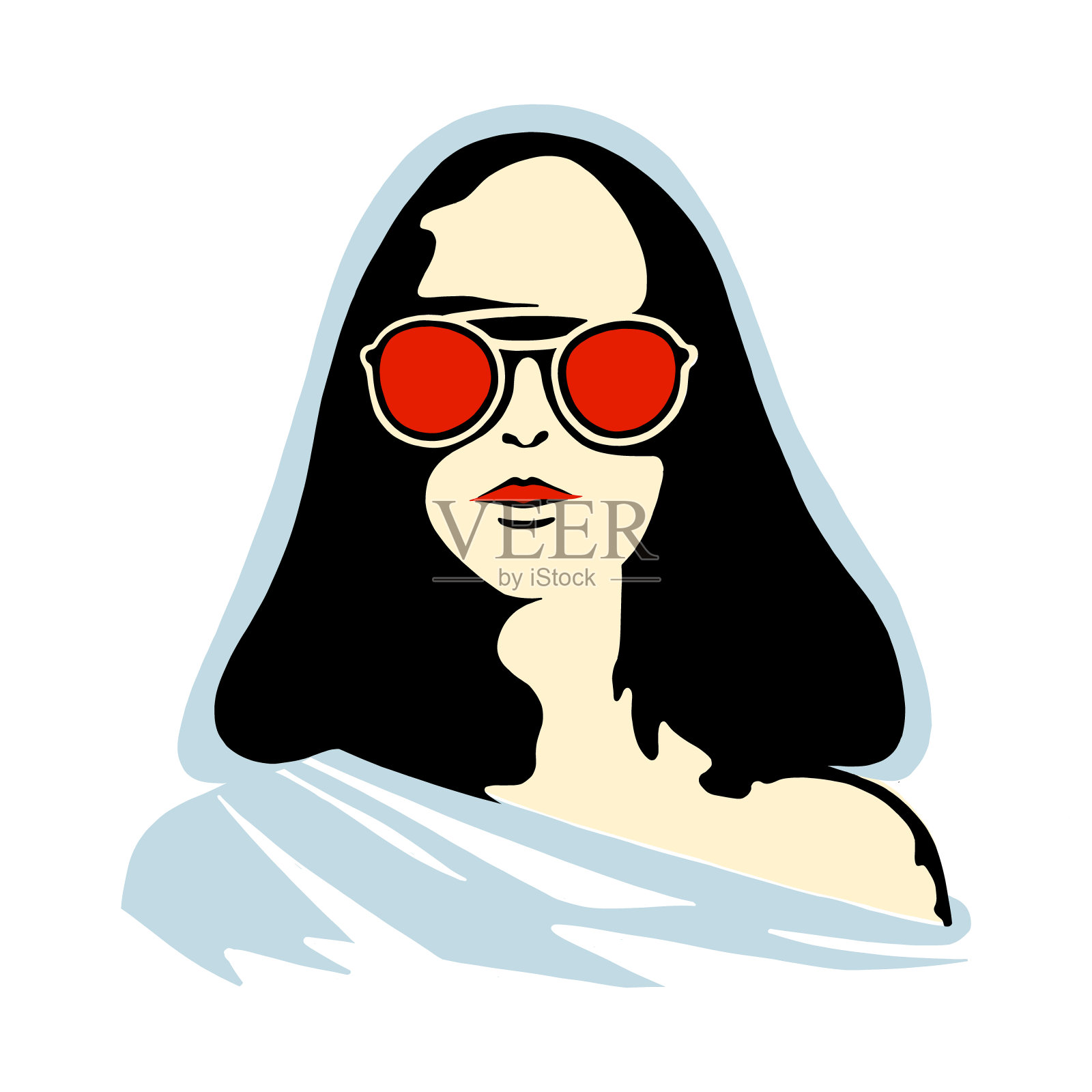 向量图形插图的女孩在兜帽。美丽的剪影简单的近脸与太阳镜,简约风格,复古,街头艺术,矢量设计,手绘草图。t恤印花插画图片素材