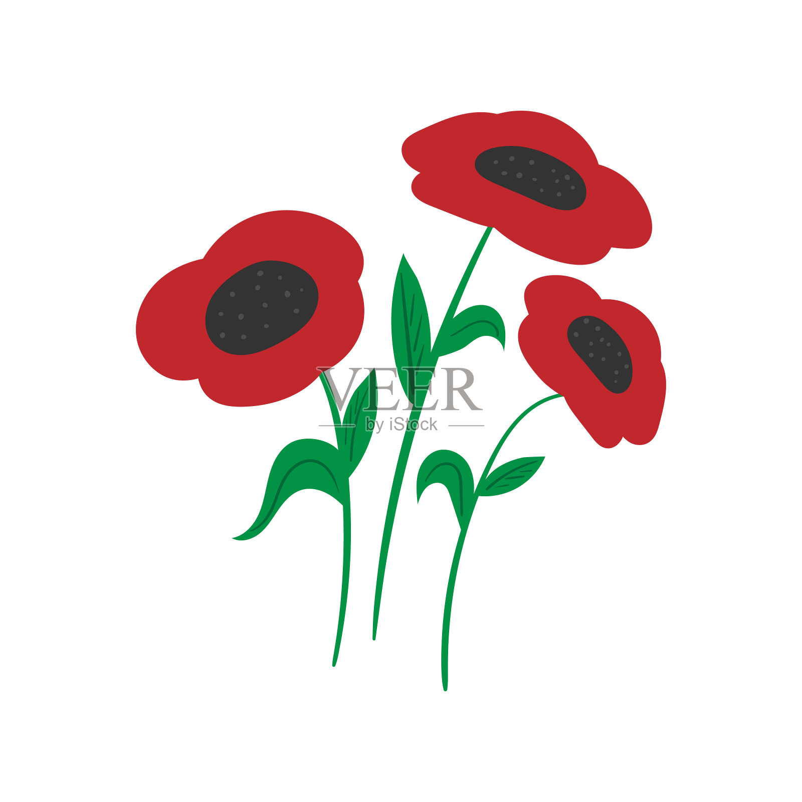 盛开的花和叶平面矢量插图。插画图片素材