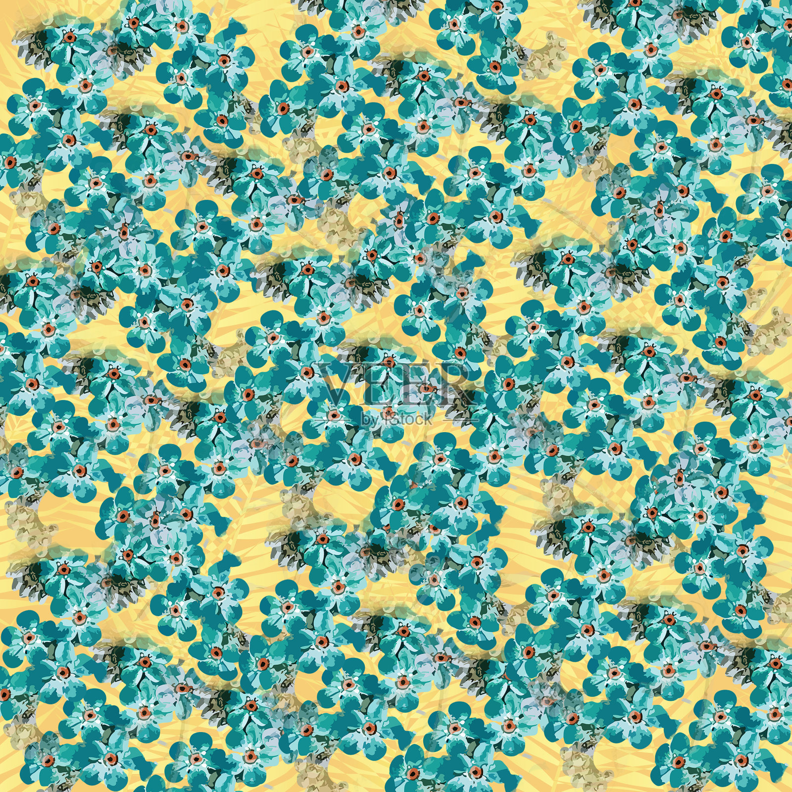 彩色花朵图案数字插图背景花在水彩。插画图片素材