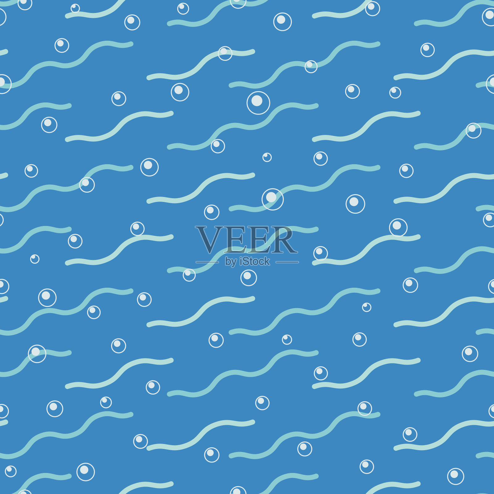 抽象海洋波浪抽象风格无缝模式向量蓝色背景插画图片素材