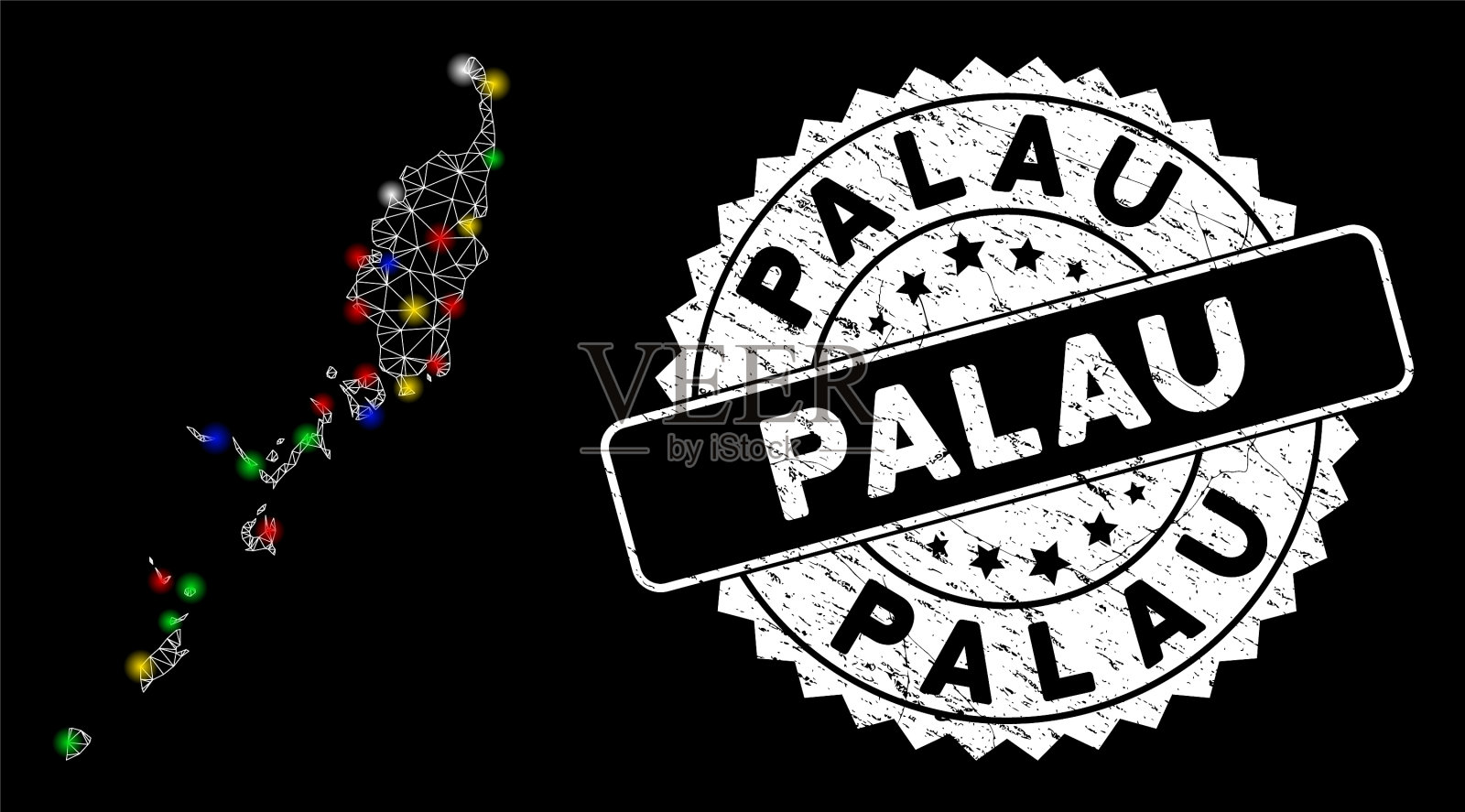 明亮的网格2d帕劳地图与耀斑和插画图片素材