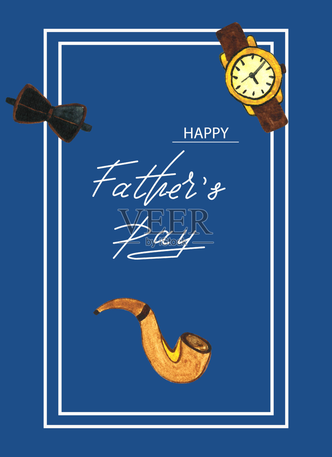 父亲节贺卡,水彩画,手绘插画图片素材