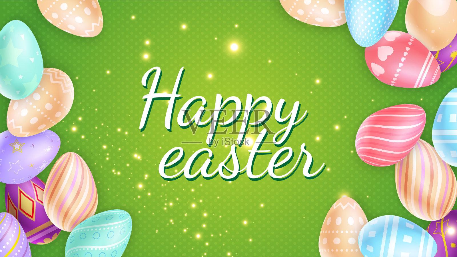 在火花和彩绘彩蛋中,复活节快乐插画图片素材