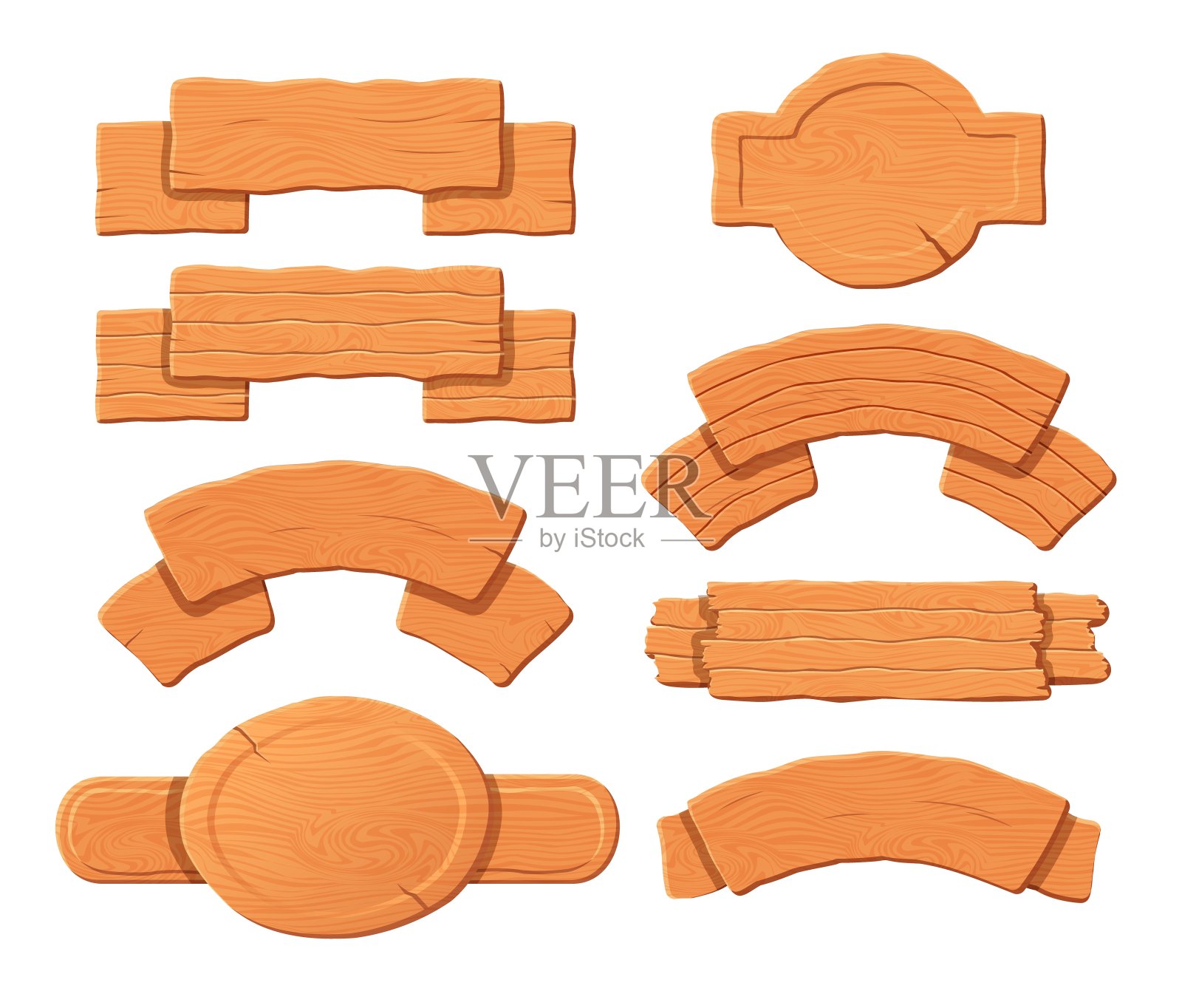 旧木板和空白路标向量集。插画图片素材