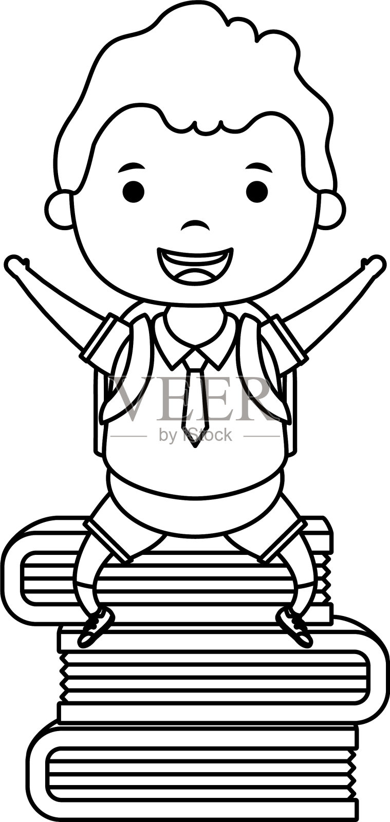 可爱的小学生男孩坐在书中的人物设计元素图片