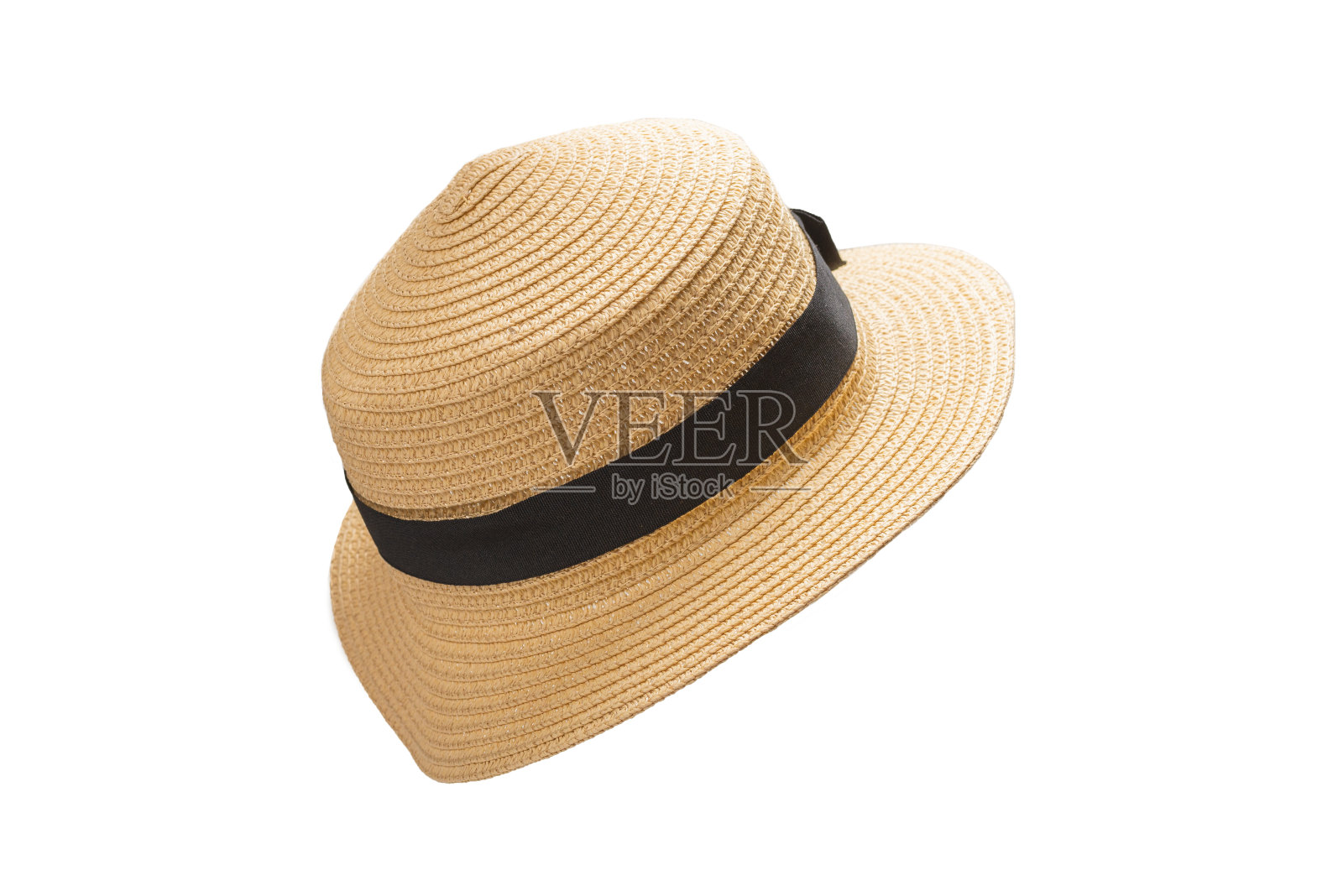 草帽黑色蝴蝶结孤立在白色照片摄影图片