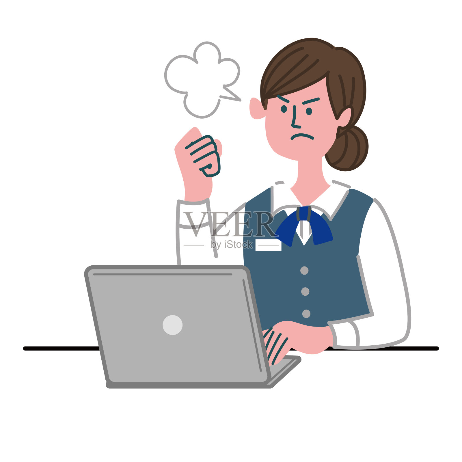 女银行家接待员用手提电脑打手势生气插画图片素材