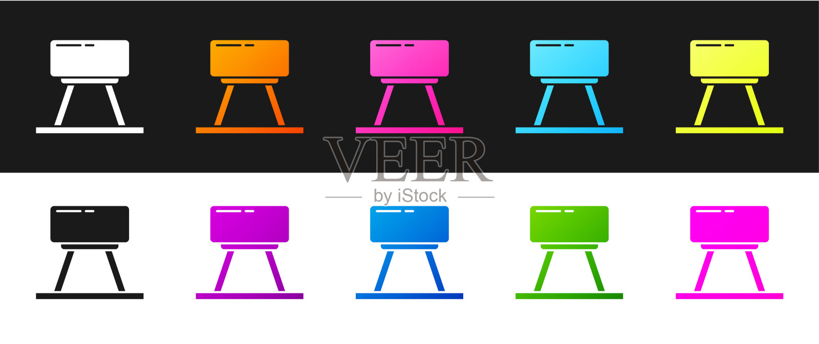 设置鞍马图标孤立的黑白背景。用于跳跃和体操的运动器材。矢量图图标素材