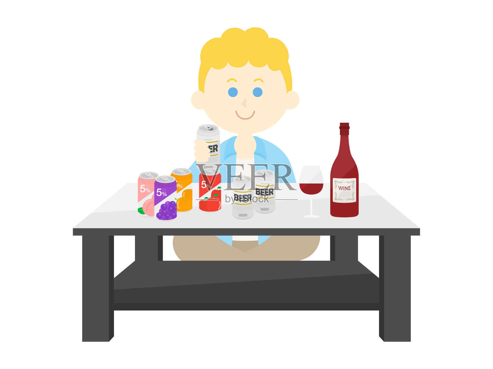 一个在家里喝酒的男人插画图片素材