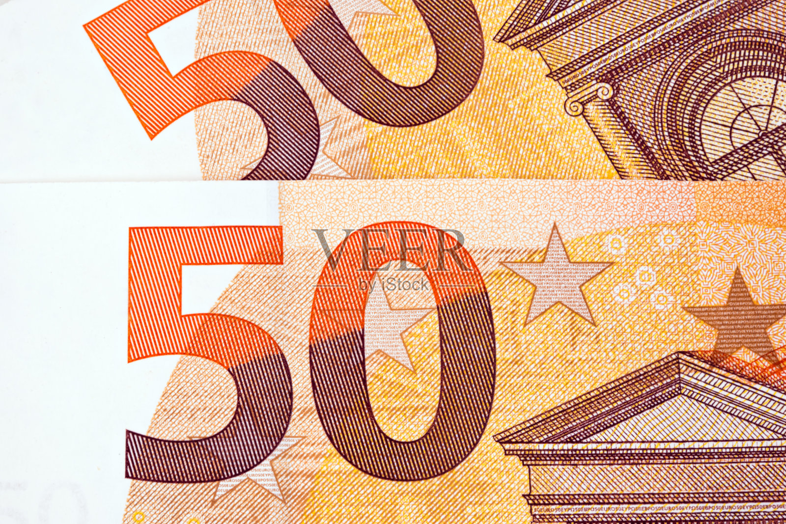 一张50欧元纸币的微距镜头照片摄影图片