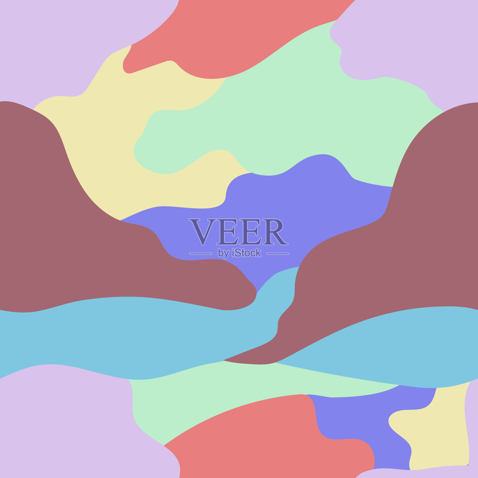 纹理抽象无缝图案。时尚的颜色。地球上有山,有湖,有树,有花。矢量图像。可用于纺织印花,文具,背景和壁纸插画图片素材