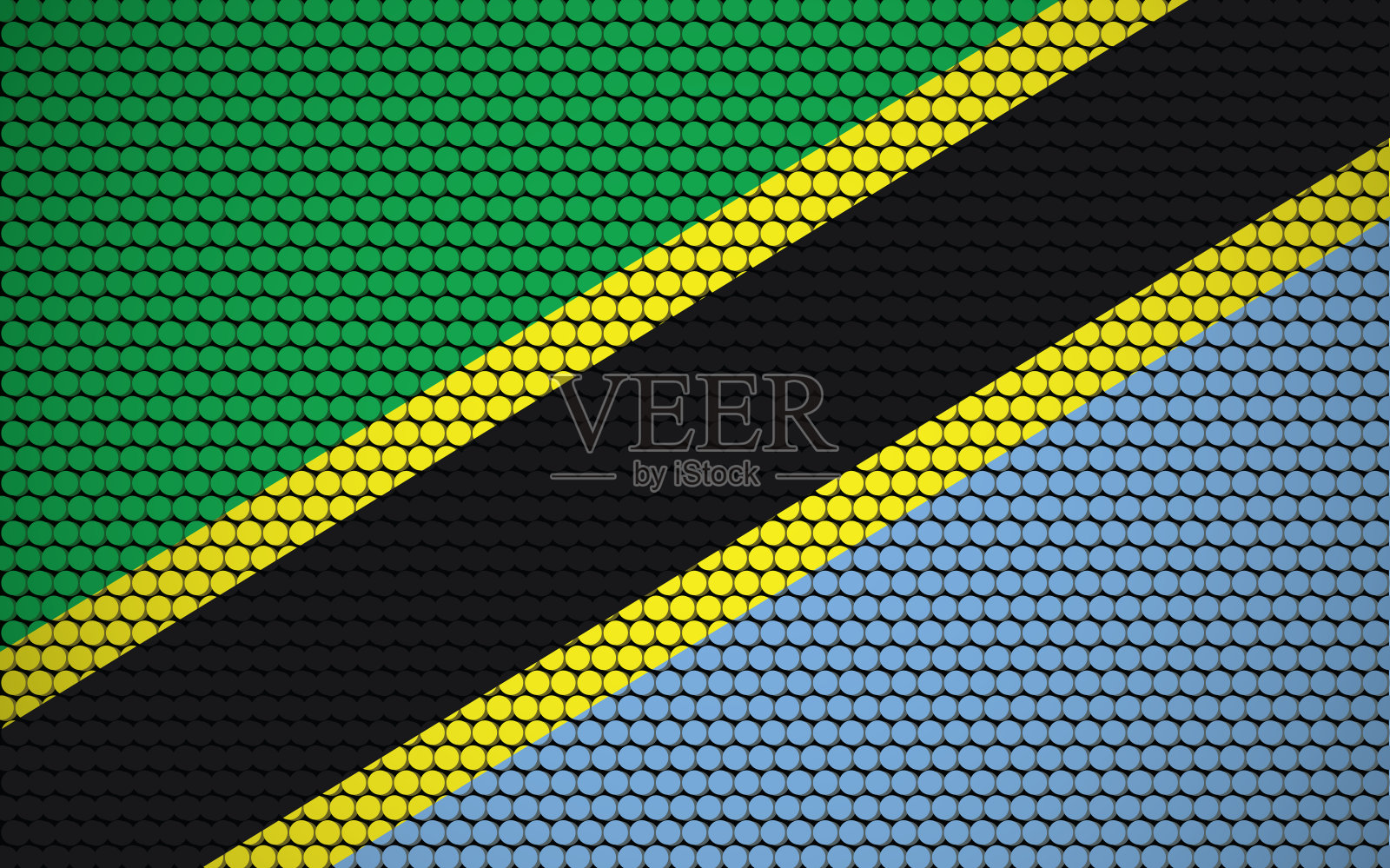 坦桑尼亚抽象的圆形旗帜。坦桑尼亚国旗,用彩色的圆点设计,给它一个现代和未来的抽象外观。插画图片素材