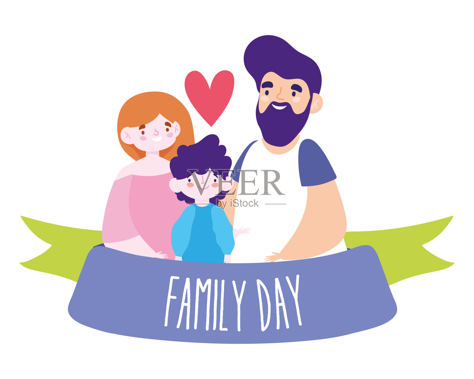 爸爸妈妈和女儿用家庭日丝带矢量设计插画图片素材