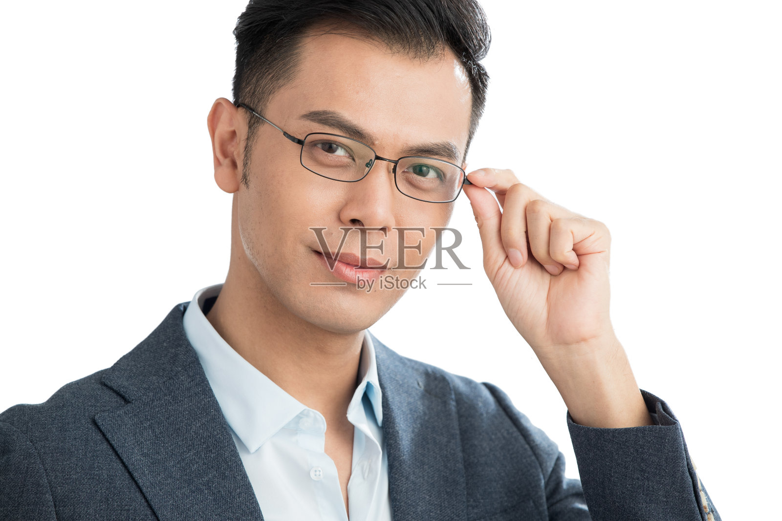扶着眼镜的商务男士肖像照片摄影图片