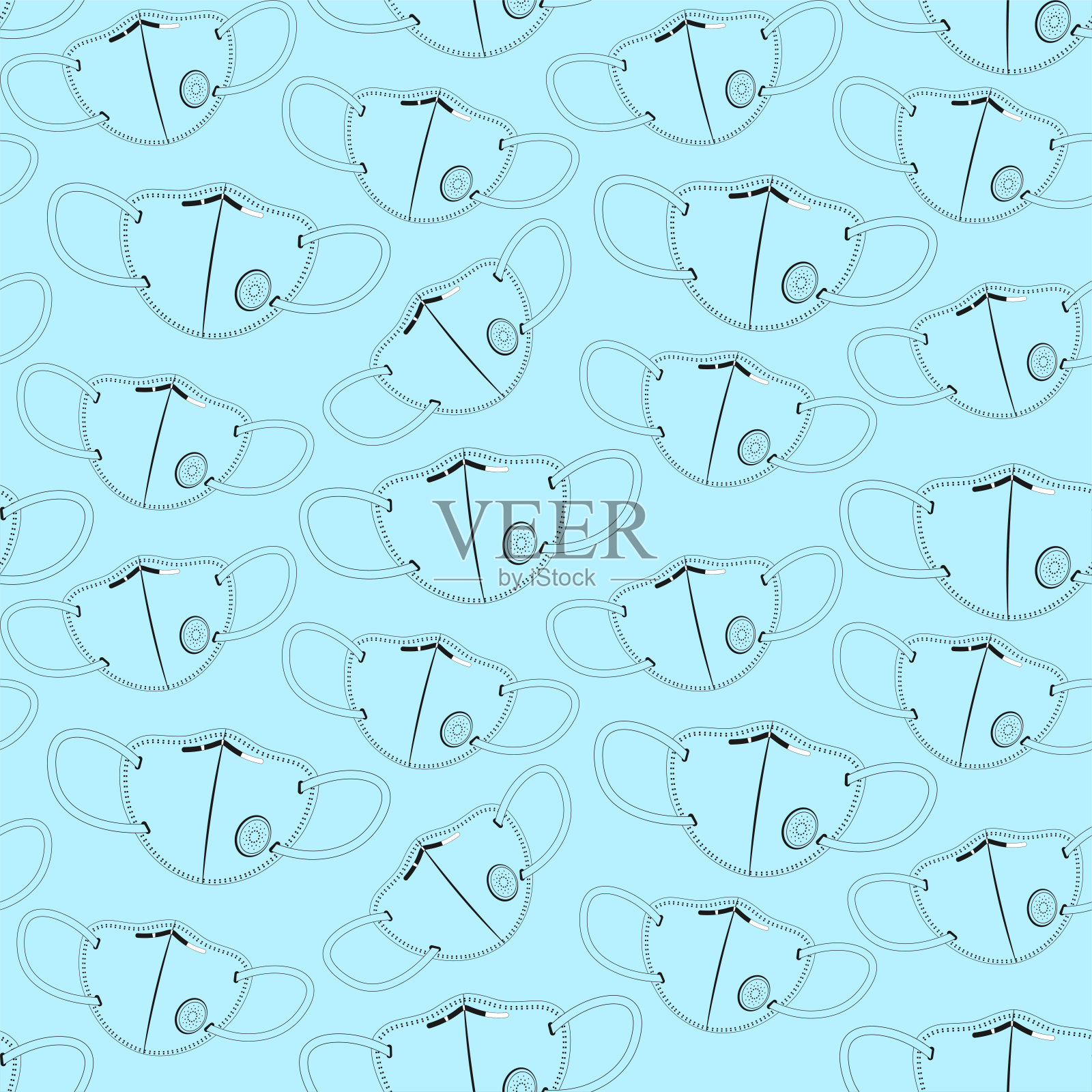 无缝背景与黑色医疗呼吸器上的蓝色插画图片素材