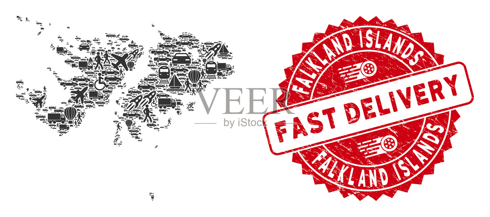 福克兰群岛交通马赛克地图插画图片素材