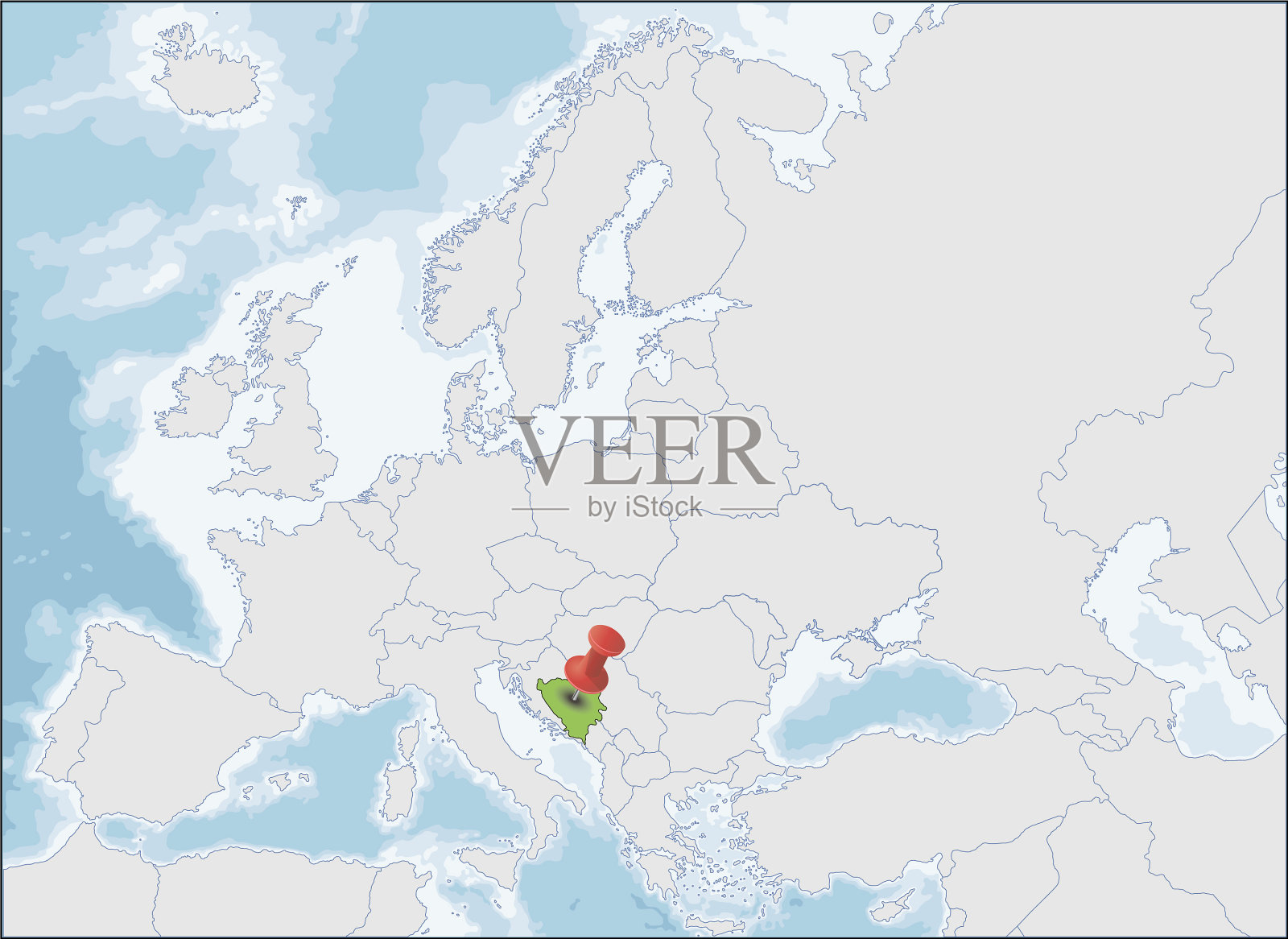 波斯尼亚和黑塞哥维那在欧洲地图上的位置插画图片素材