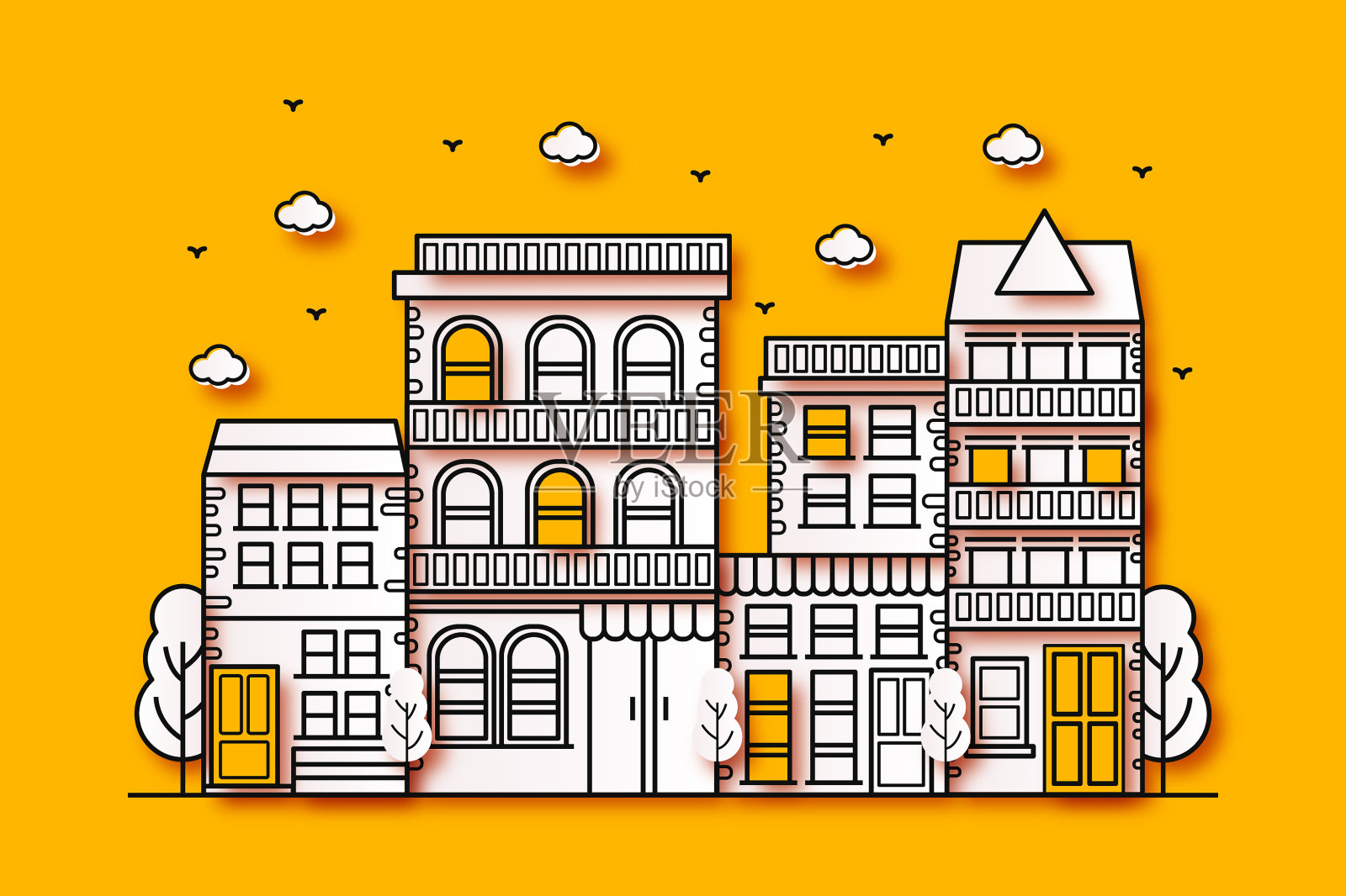 纸质的现代城市插图插画图片素材