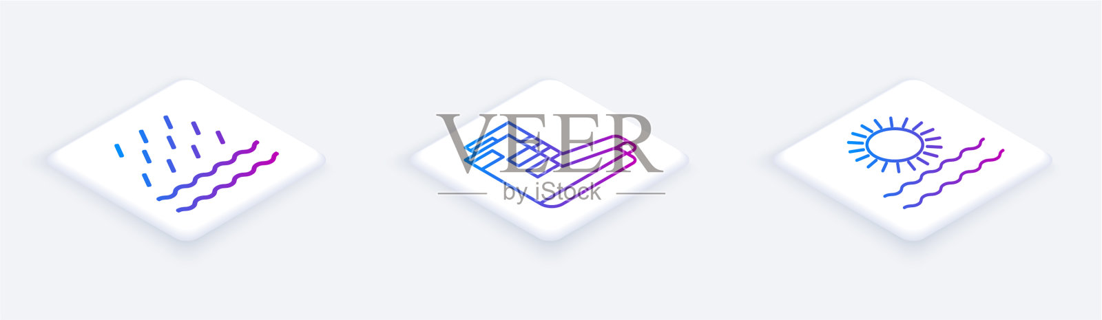 设置等距线雨波靴子和太阳图标素材