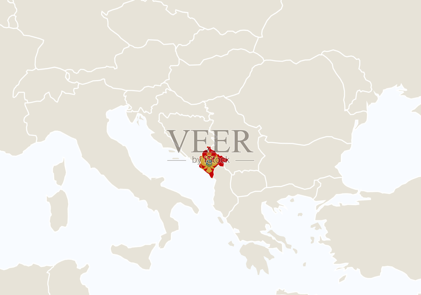 欧洲与突出的黑山地图。插画图片素材