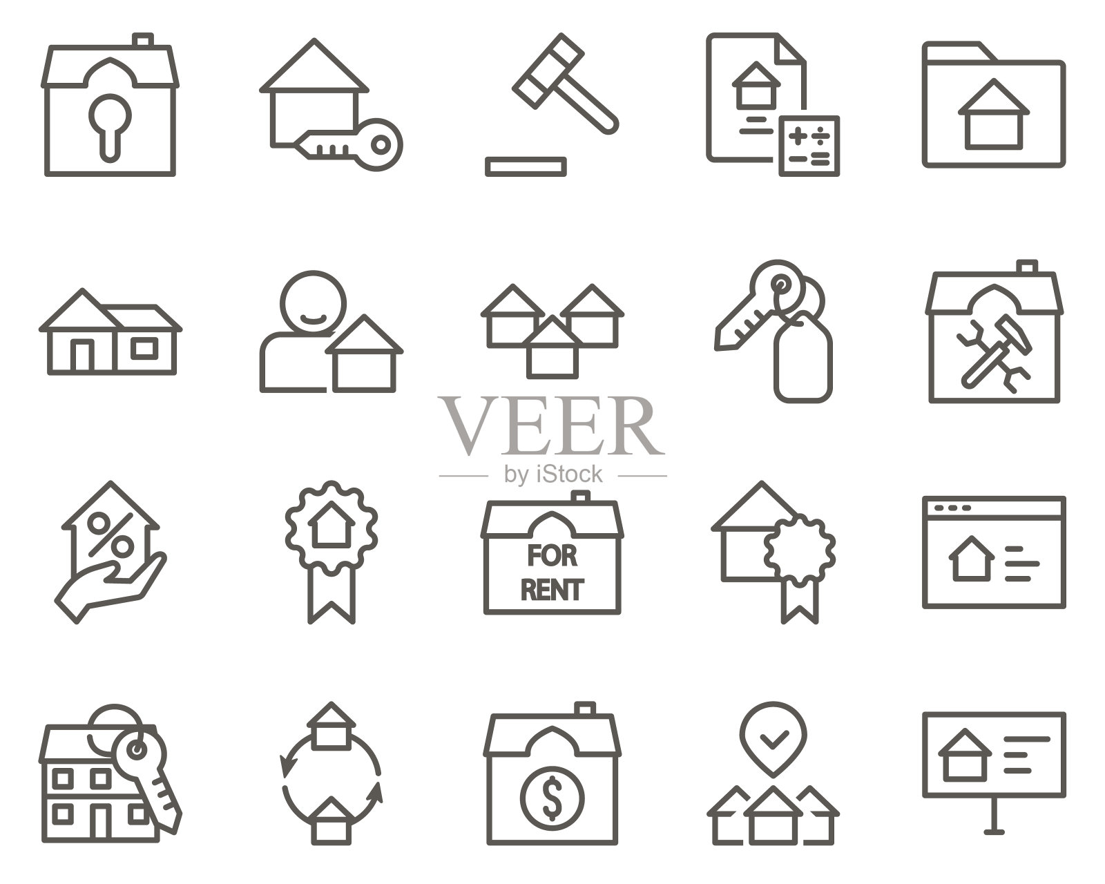 购买,房子,财产,保护集矢量图标。房地产图标集图标素材