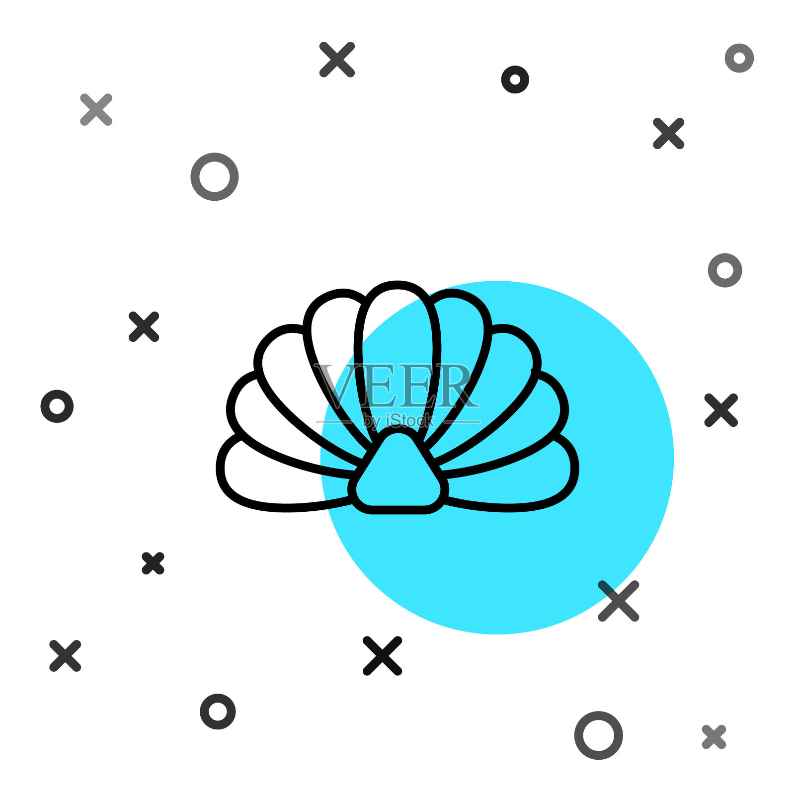 黑线扇贝海贝图标孤立在白色背景。海贝的迹象。随机动态形状。矢量图图标素材