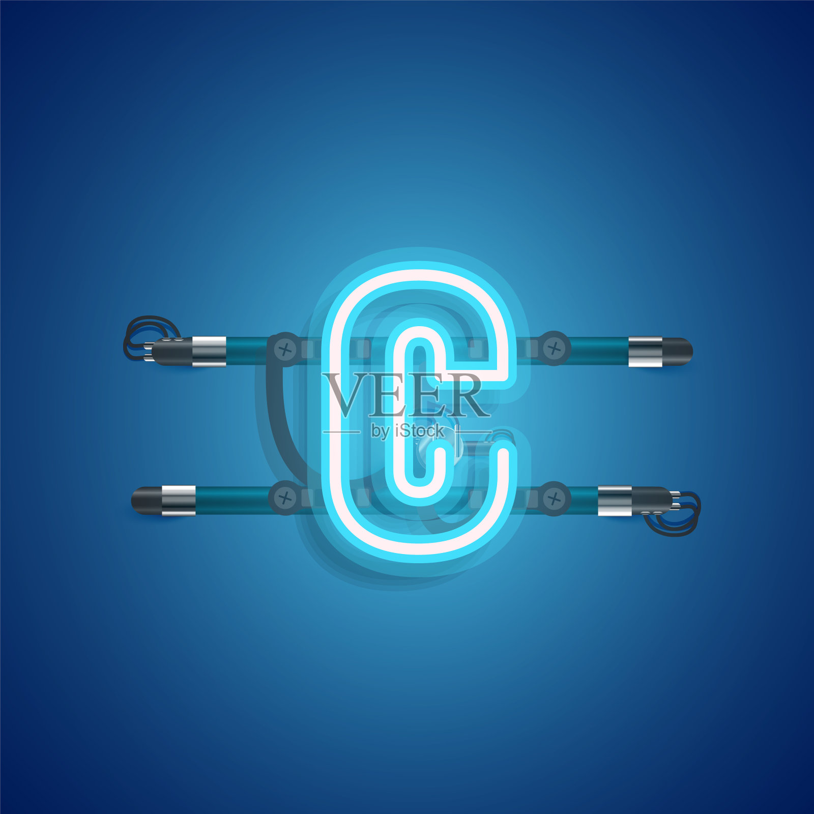 现实的霓虹灯角色与电线和控制台,矢量插图插画图片素材