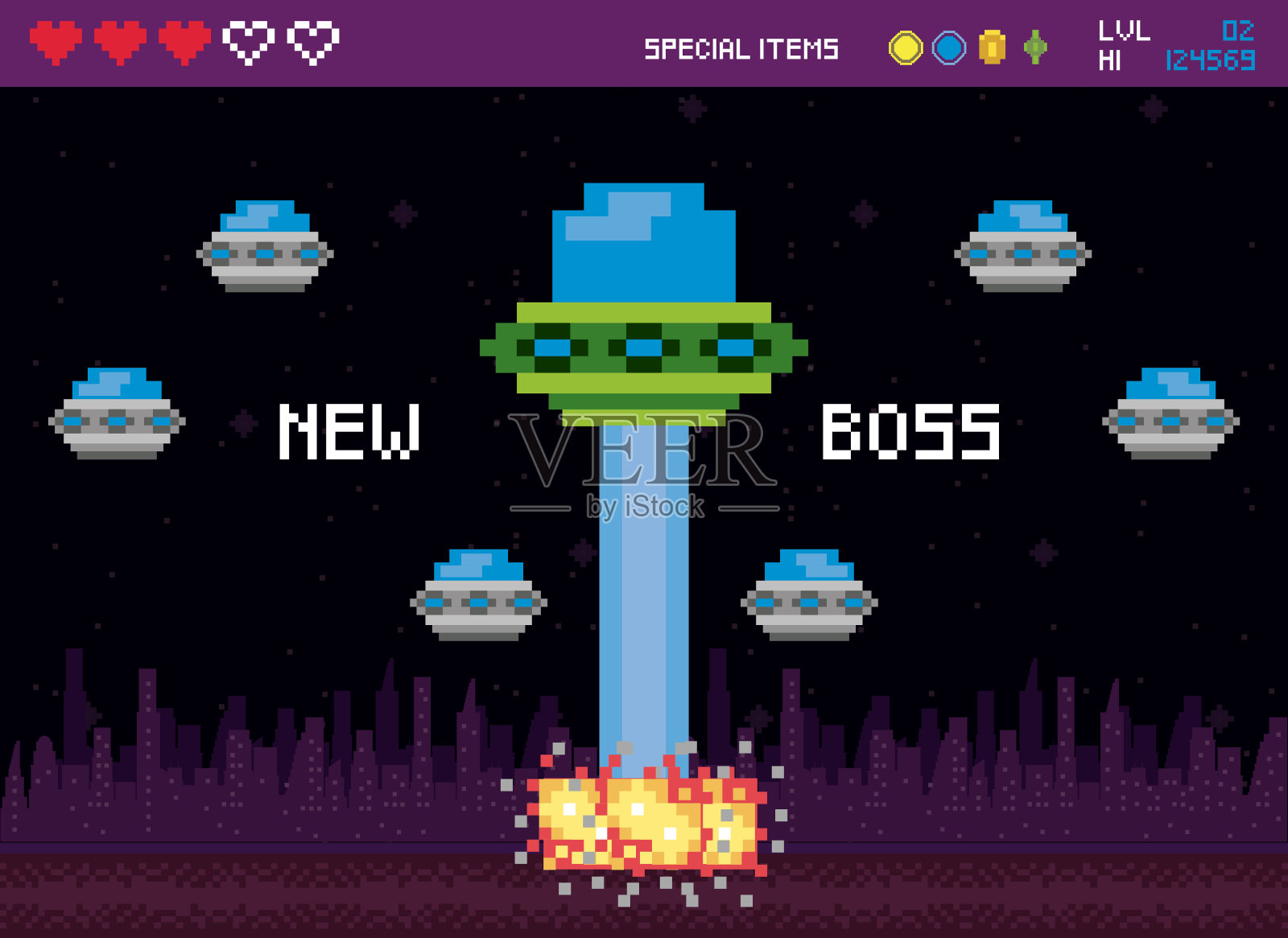 复古电子游戏空间像素化场景插画图片素材