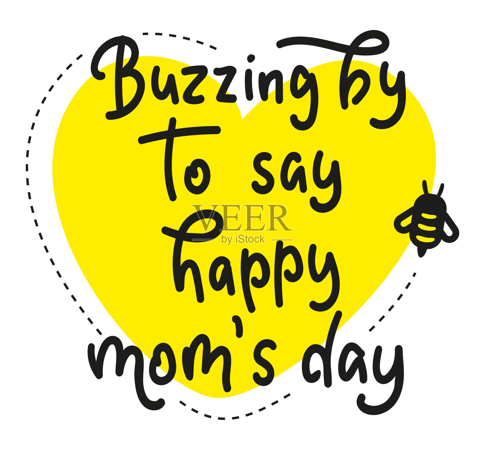 嗡嗡通过说母亲节快乐-节日儿童字母与蜜蜂。矢量股票插图孤立在白色背景-母亲节快乐书法海报,照片叠加,贺卡插画图片素材