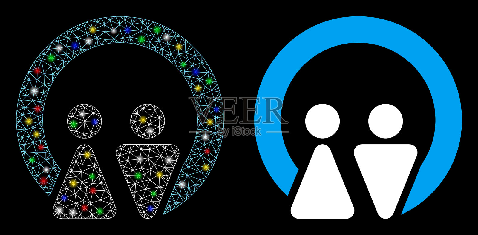 有闪光斑点的光滑网状骨架婚姻图标插画图片素材