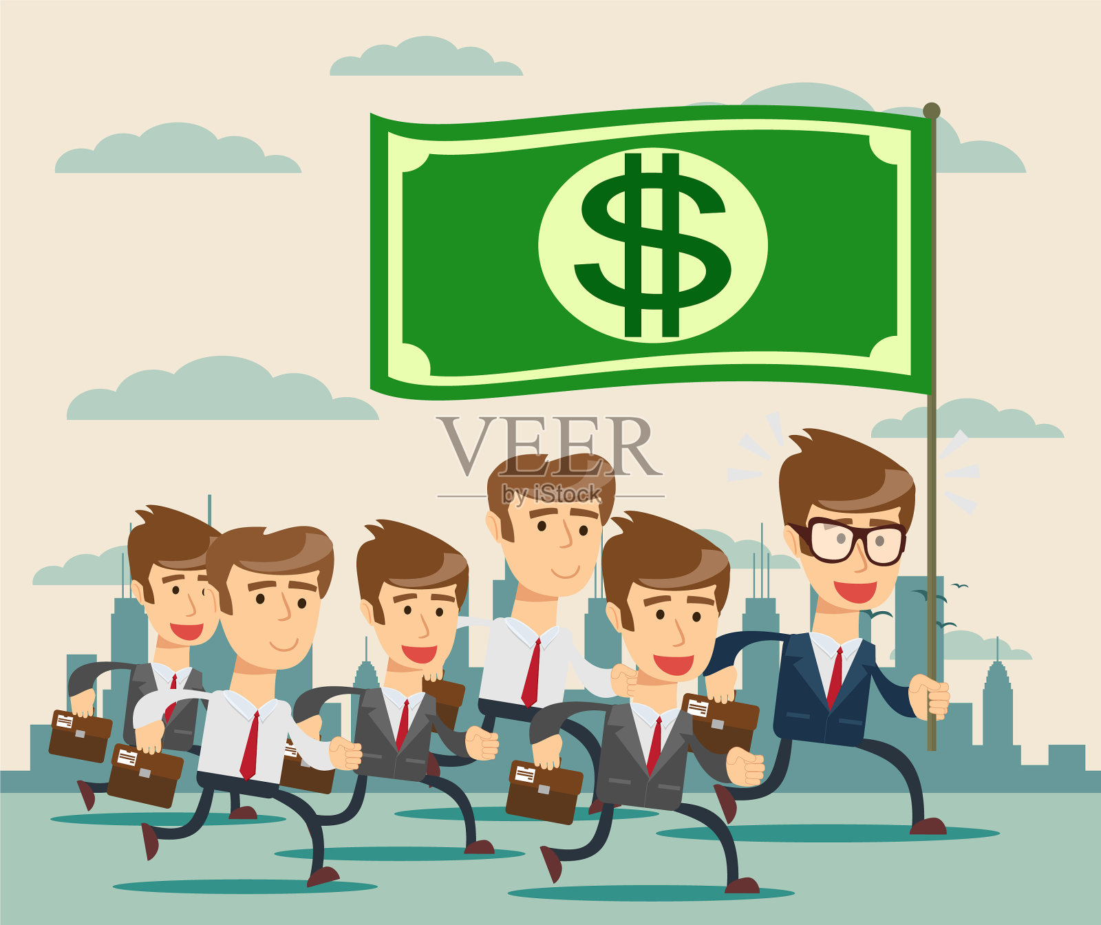 商业领袖举着大旗奔跑插画图片素材