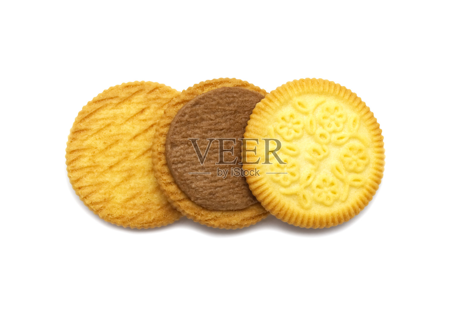 夹着咖啡奶油口味的三明治饼干。里面和外面的脆饼干美味的甜餐和有用的饼干孤立在白色的背景。照片摄影图片