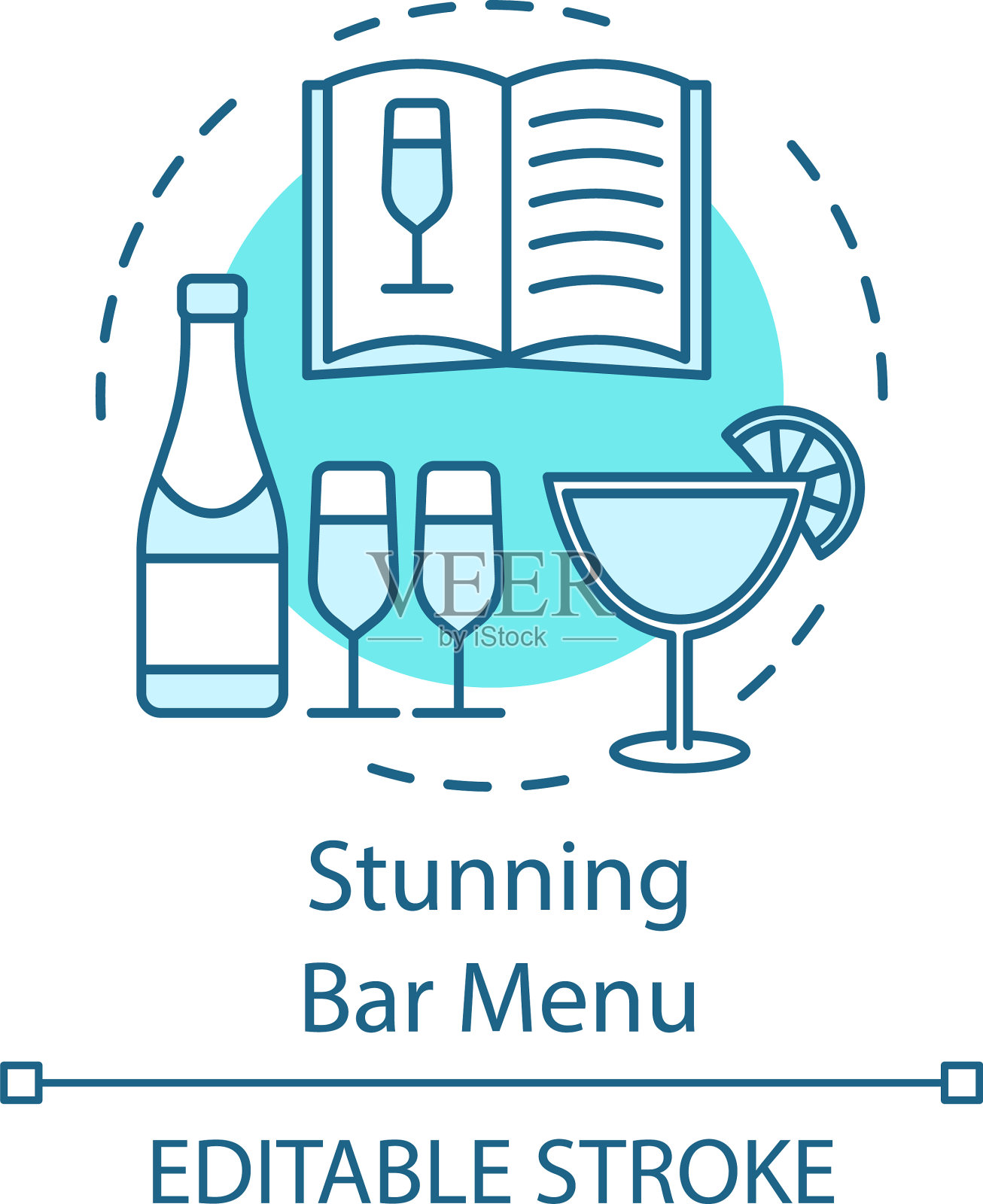 惊人的酒吧菜单概念图标食谱书和插画图片素材