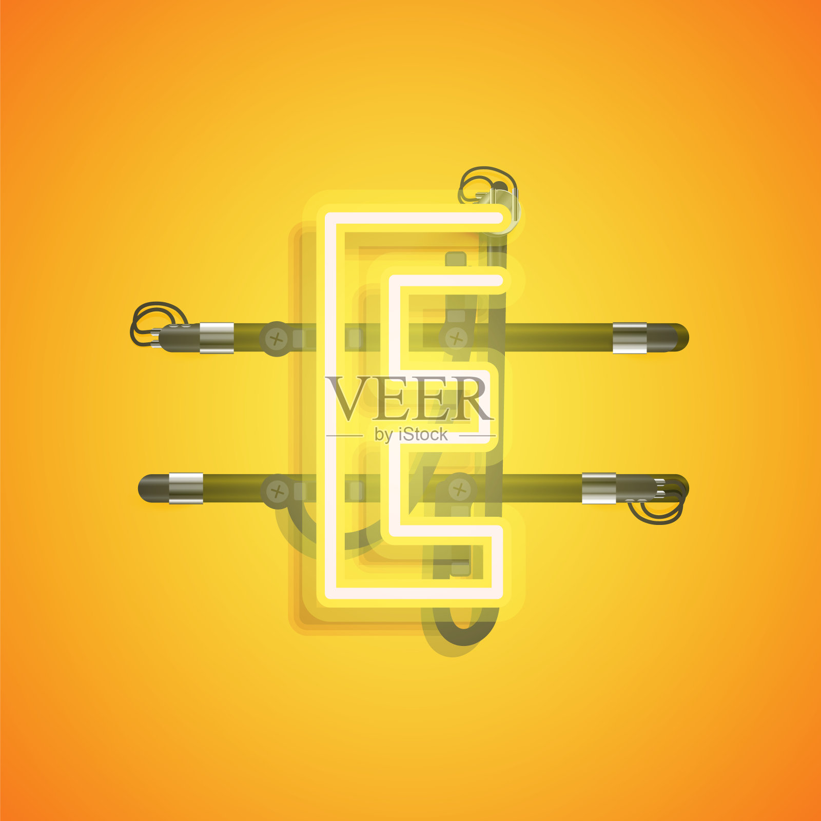 现实的霓虹灯角色与电线和控制台,矢量插图插画图片素材