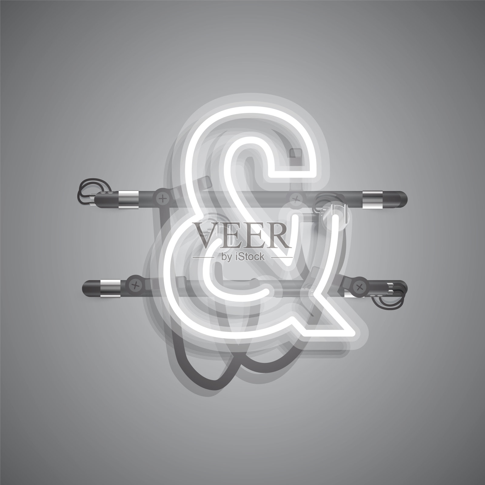 现实的霓虹灯角色与电线和控制台,矢量插图插画图片素材