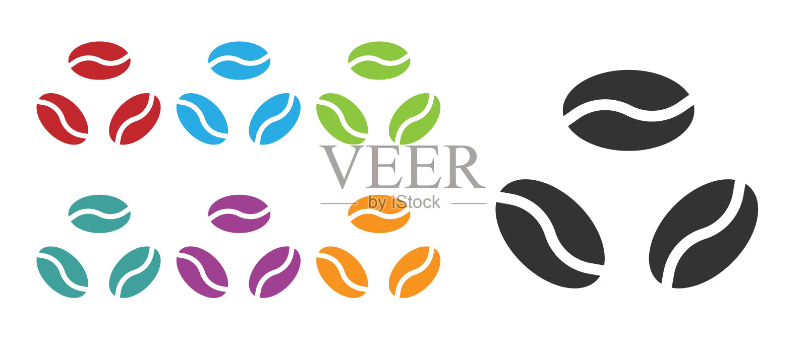 黑咖啡豆图标孤立的白色背景。设置图标丰富多彩。矢量图插画图片素材