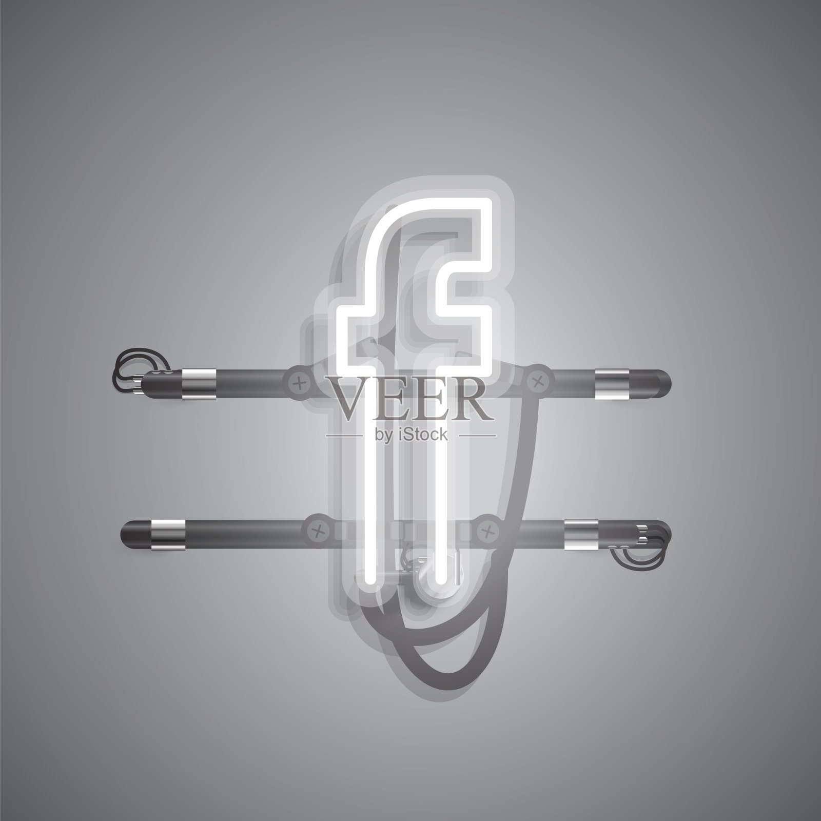 现实的霓虹灯角色与电线和控制台,矢量插图插画图片素材