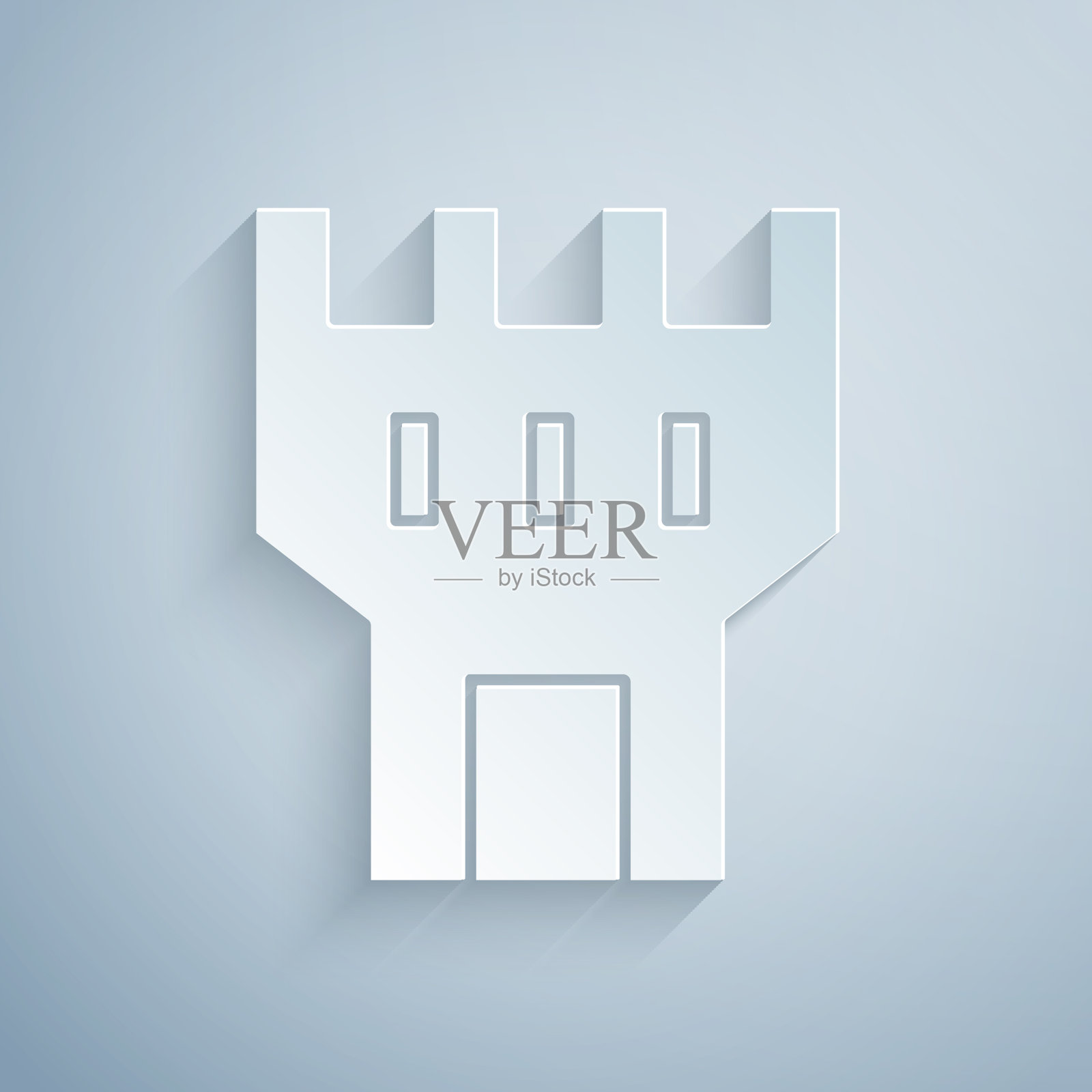 剪纸城堡塔图标孤立在灰色插画图片素材