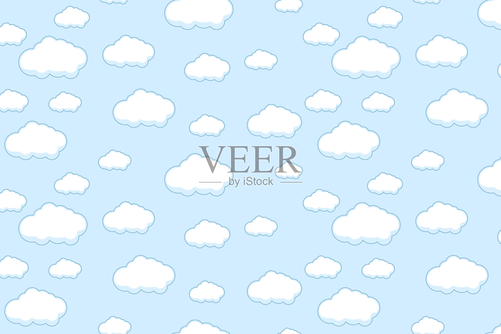 抽象卡哇伊云朵卡通蓝天背景。概念为儿童和幼儿园或展示插画图片素材