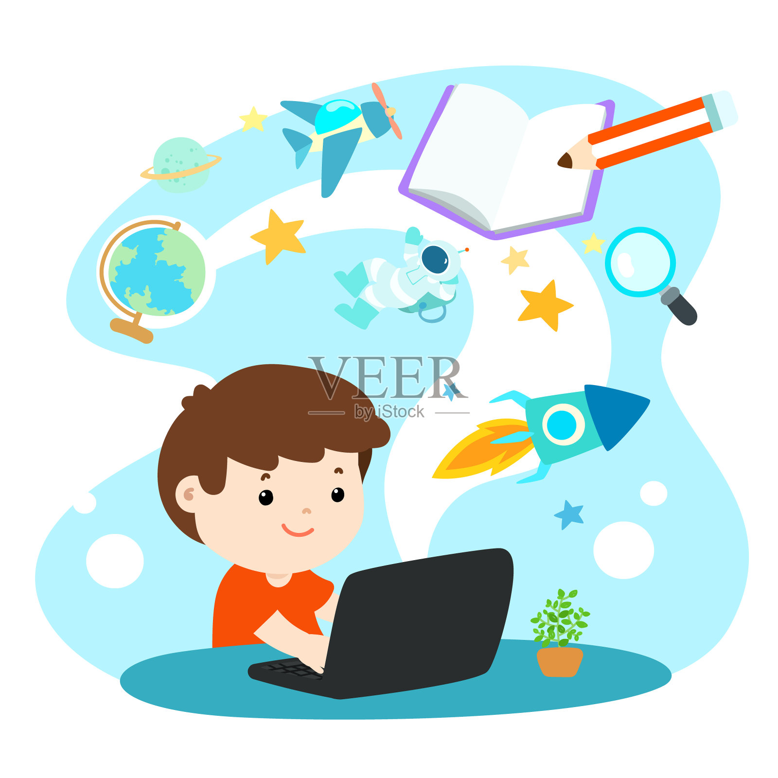 孩子们学习在线教育的载体。插画图片素材