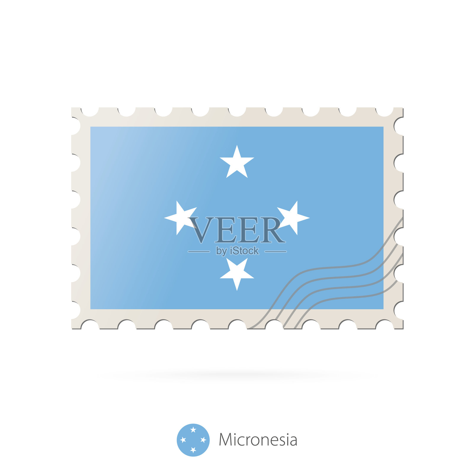 邮票上印有密克罗尼西亚国旗的图案。插画图片素材