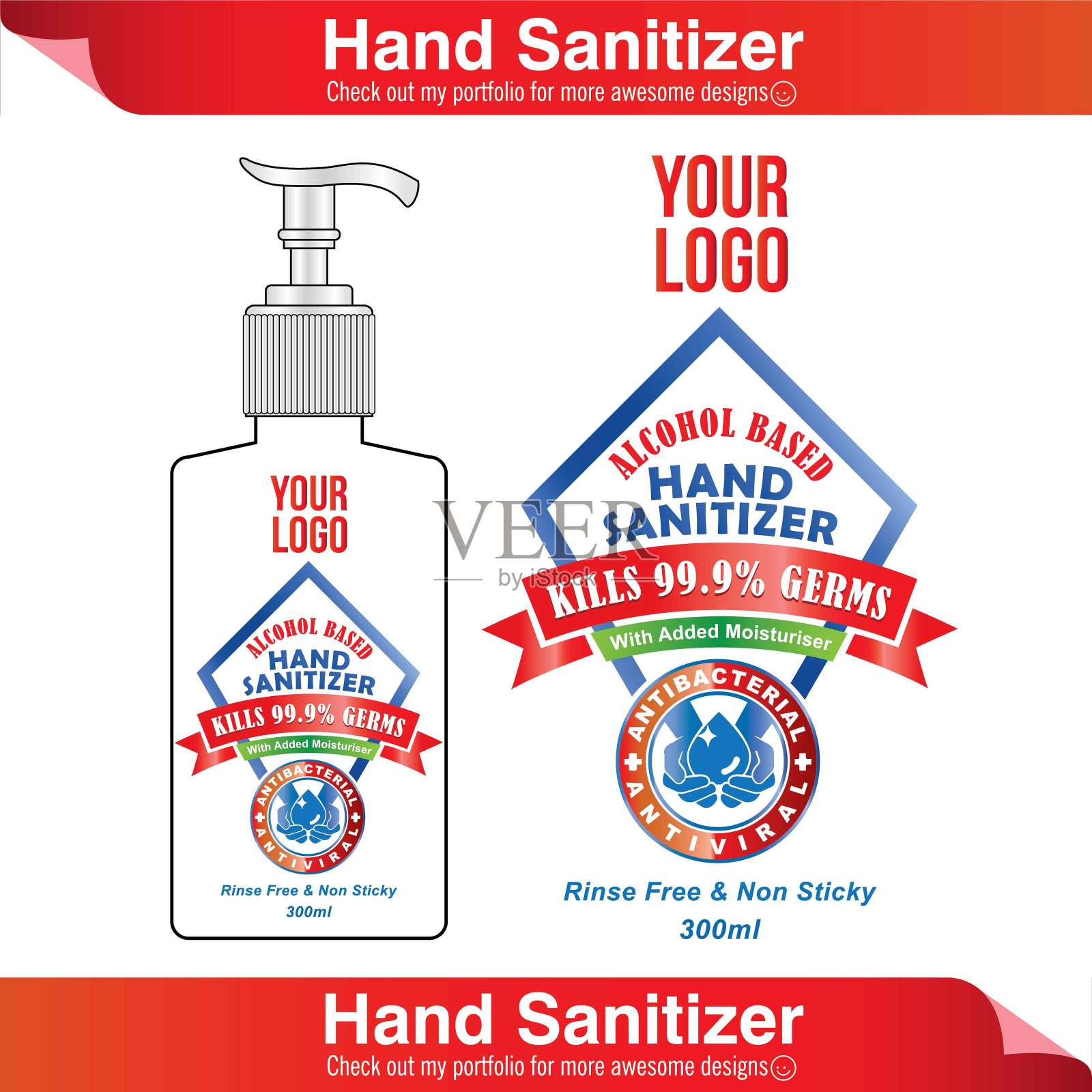 手消毒液标签设计矢量图形模板包装设计。插画图片素材