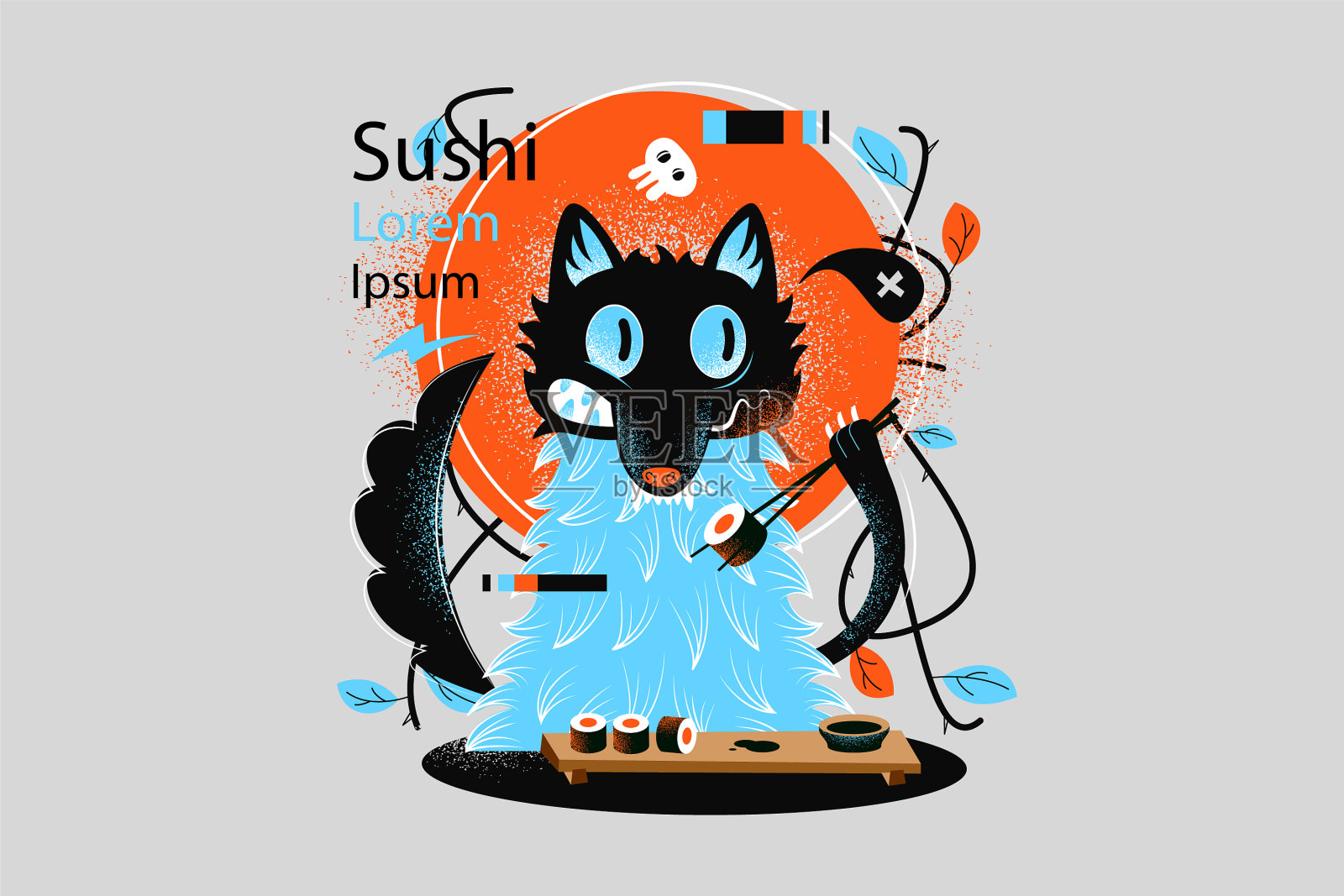 寿司上的扁平颗粒插画图片素材