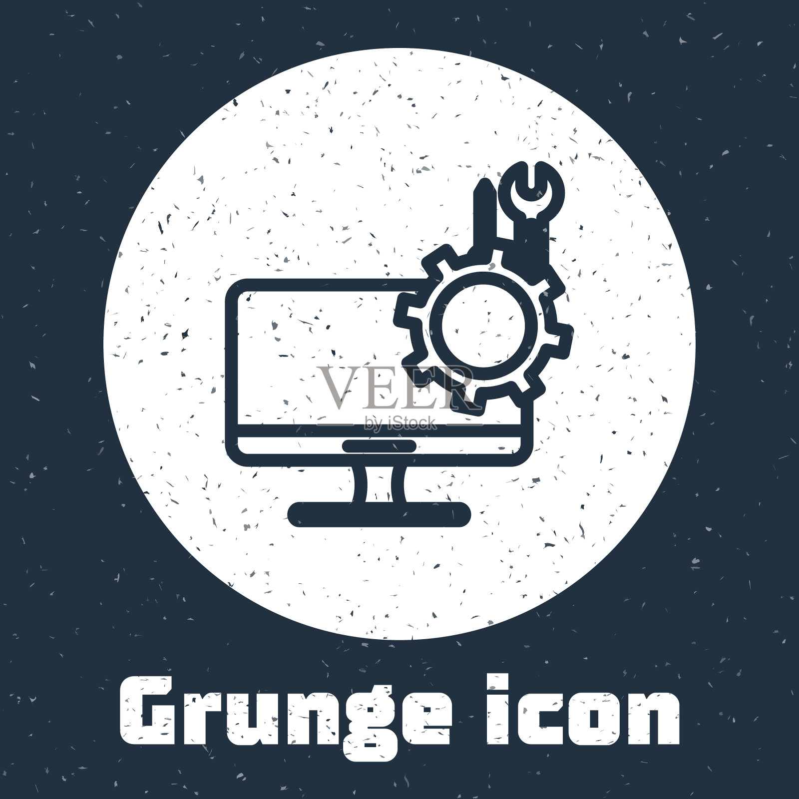 垃圾线电脑显示器与螺丝刀和图标素材