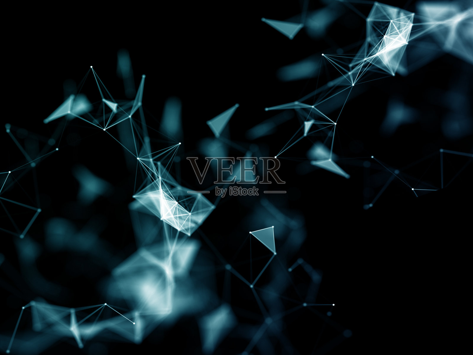 三维抽象低聚暗背景与连接的点和线。照片摄影图片