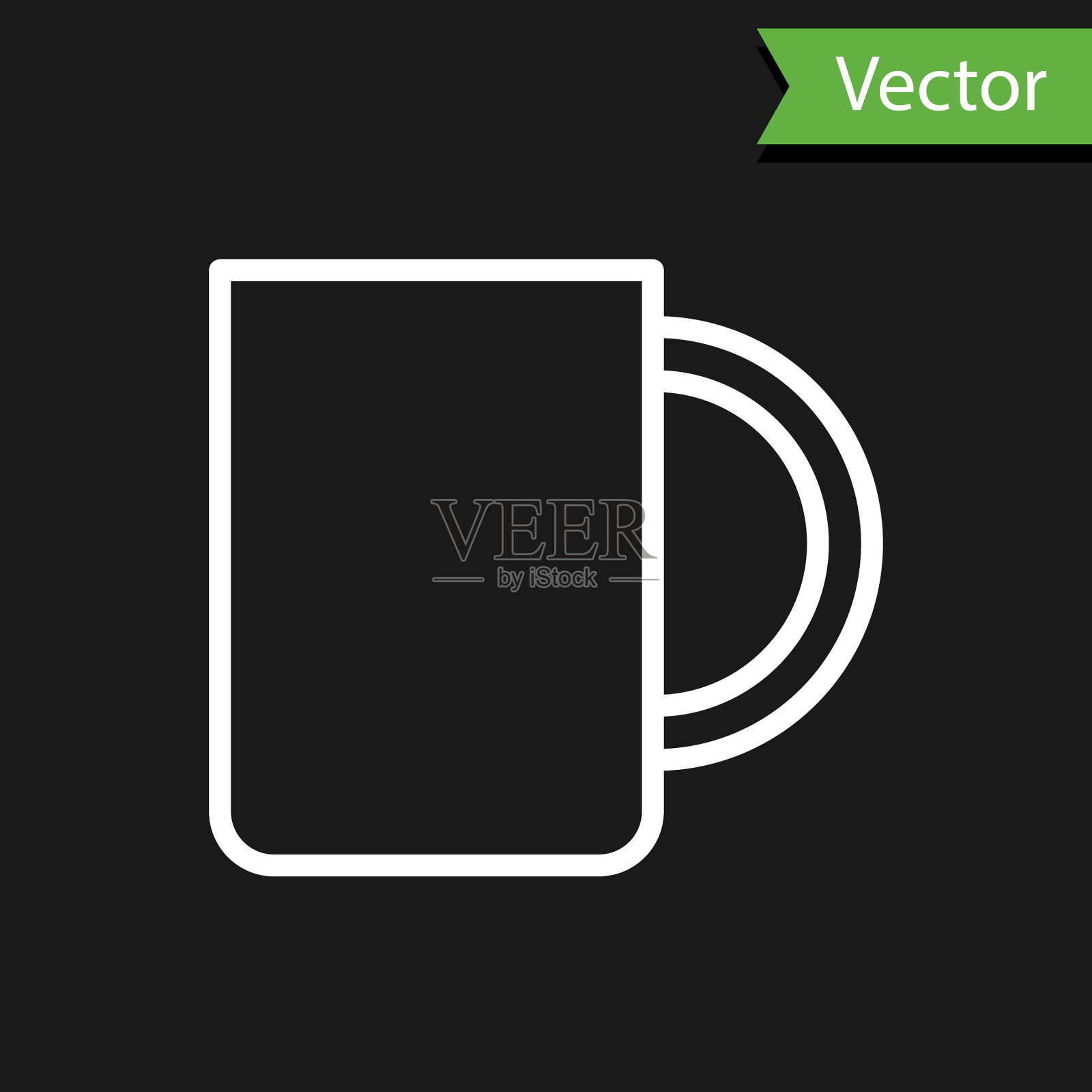 白线咖啡杯图标孤立在黑色插画图片素材