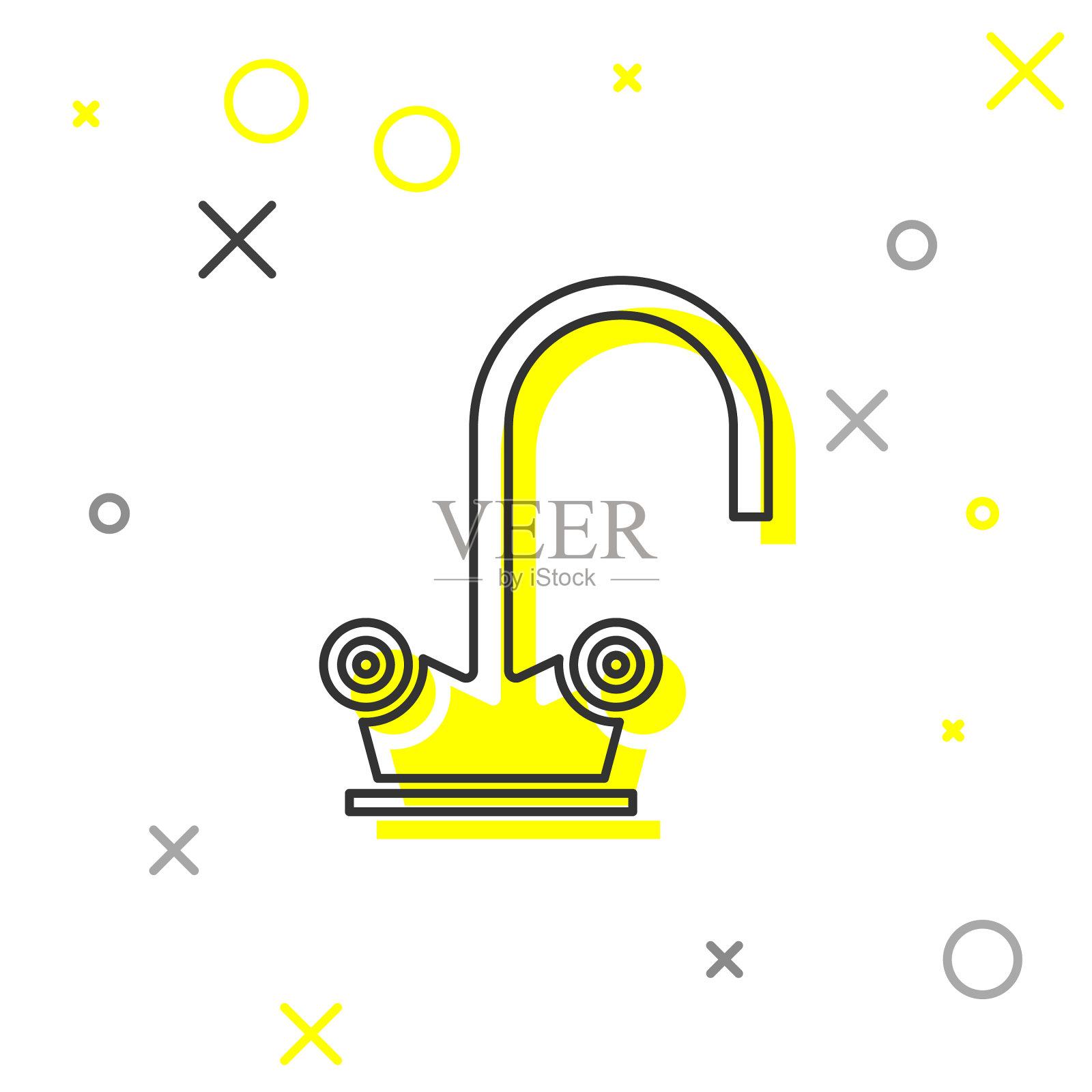 灰色线水龙头图标孤立在白色插画图片素材